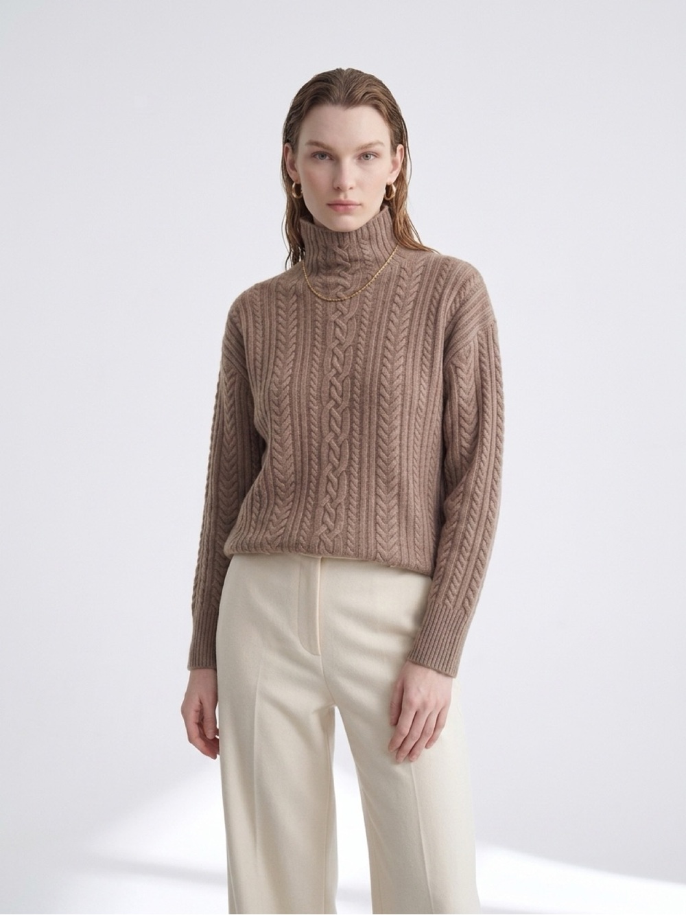 🧸 Lauren Ralph Lauren Cable-Knit Turtleneck Sweater - Taupe